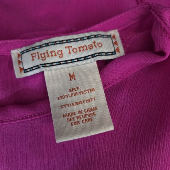 Flying Tomato Women's Medium Shirt Pink Long Peasant Sleeve - Picture 2 of 8